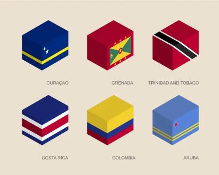 Set of isometric 3d boxes with flags Stock Illustration