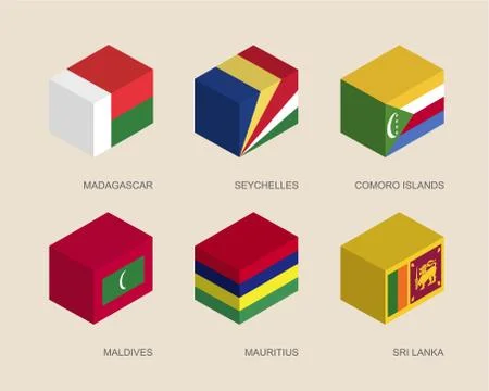 Set of isometric 3d boxes with flags Stock Illustration