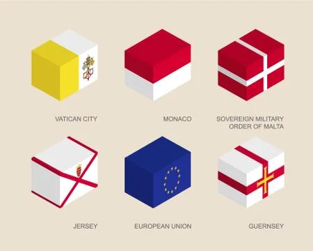 Set of isometric 3d boxes with flags Stock Illustration