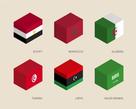 Set of isometric 3d boxes with flags Stock-Illustration