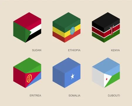 Set of isometric 3d boxes with flags Stock Illustration