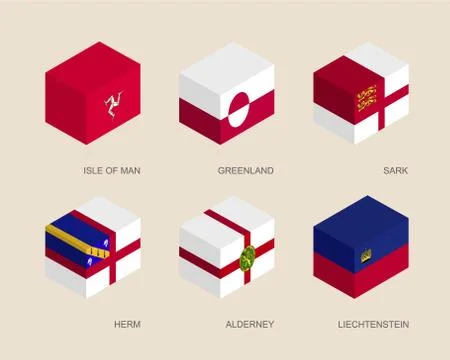 Set of isometric 3d boxes with flags of countries and islands Stock-Illustration