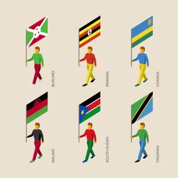Set of isometric 3d people with flags of African countries Stock Illustration