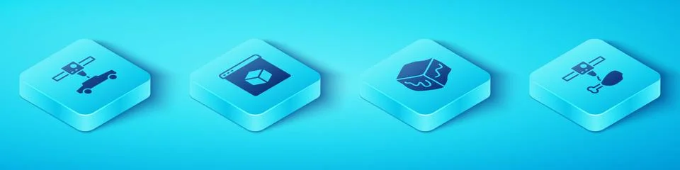 Set Isometric 3D printer car, , chicken leg and Isometric cube icon. Vector Stock Illustration