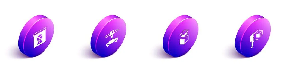 Set Isometric 3D printer, car, Layers and scanner with cube icon. Vector Stock-Illustration