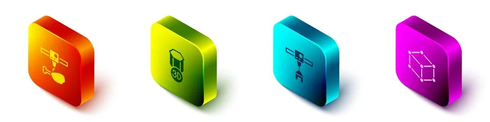 Set Isometric 3D printer chicken leg, , house and Isometric cube icon. Vector Stock Illustration