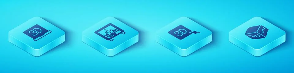 Set Isometric 3D printer, , Isometric cube and icon. Vector Stock Illustration