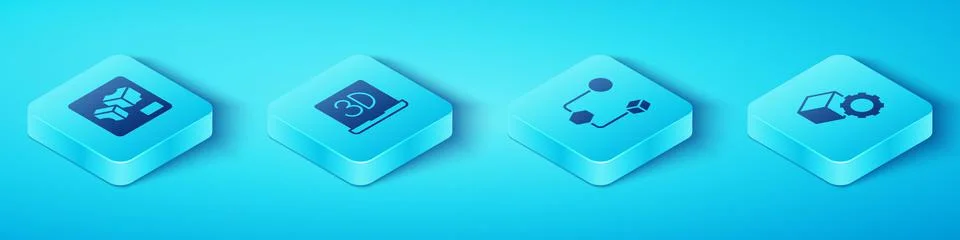 Set Isometric 3D printer, , Isometric cube and icon. Vector Illustrazione stock
