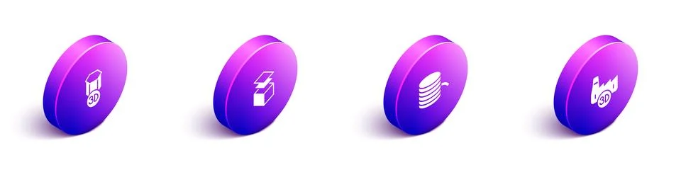 Set Isometric 3D printer, Layers, Filament for and Printing house industry icon Stock Illustration