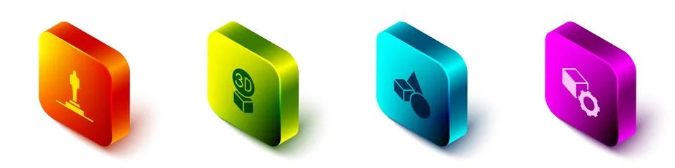 Set Isometric 3D printer model, Isometric cube, Basic geometric shapes and icon Stock Illustration