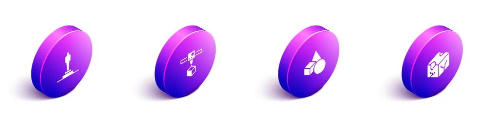 Set Isometric 3D printer model, cube, Basic geometric shapes and Isometric icon Stock Illustration