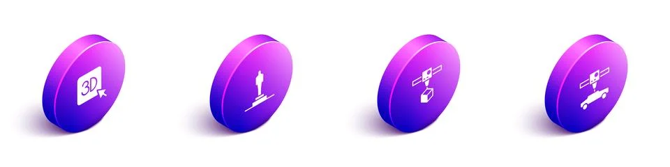 Set Isometric 3D printer, model, cube and car icon. Vector 스톡 일러스트