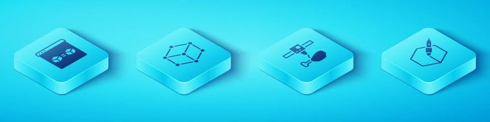Set Isometric 3D printer perfect copy, Isometric cube, 3d pen tool and chic.. Stock Illustration