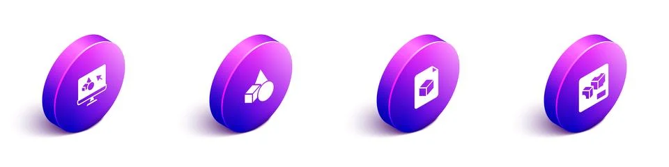 Set Isometric 3D printer software, Basic geometric shapes, Isometric cube f.. Illustrazione stock