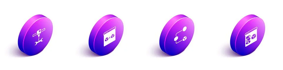 Set Isometric 3D printer wrench spanner, perfect copy, Isometric cube and icon Stock Illustration