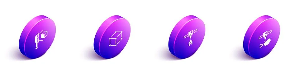 Set Isometric 3D scanner with cube, Isometric, printer house and chicken le.. Stock Illustration