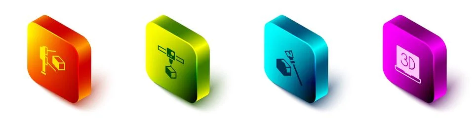 Set Isometric 3D scanner with cube, printer, Isometric and  icon. Vector Stock Illustration