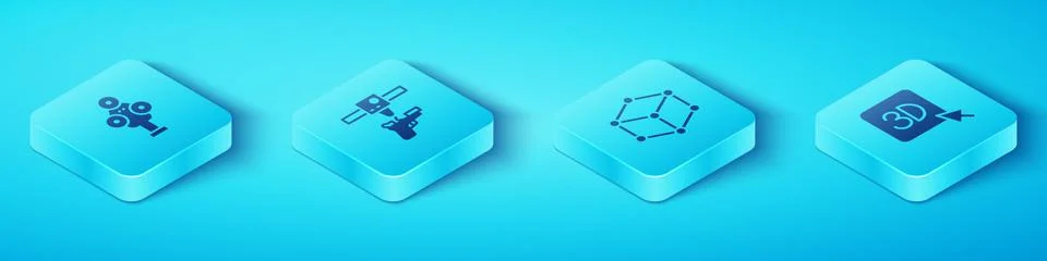 Set Isometric 3D scanner, printer gun, and Isometric cube icon. Vector Stock Illustration