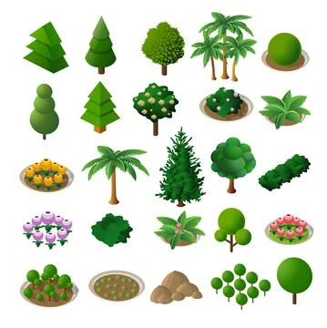 Set Isometric 3d trees forest nature elements white background 스톡 일러스트