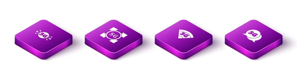 Set Isometric 5G network, , and icon. Vector Stock Illustration
