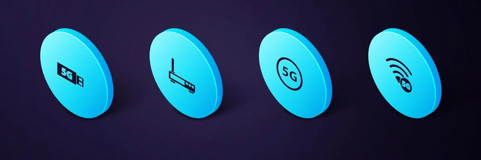 Set Isometric 5G network, , Router and wi-fi signal and modem icon. Vector 스톡 일러스트