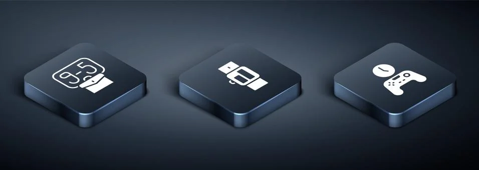 Set Isometric From 9, Gamepad of time and Smartwatch icon. Vector Stockillustratie