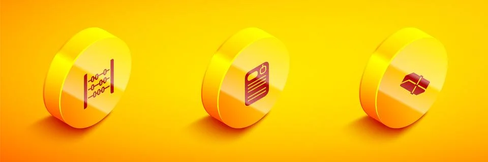 Set Isometric Abacus, Dossier folder and Eraser or rubber icon. Vector Stock Illustration