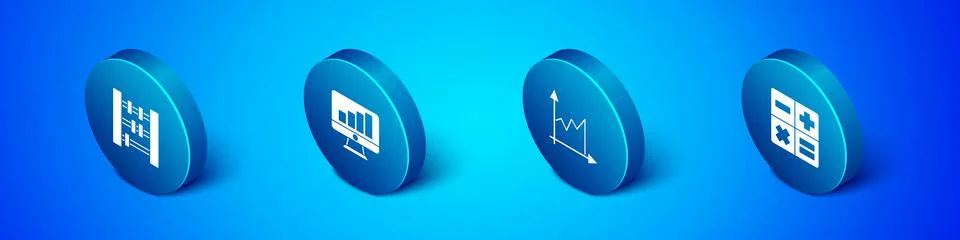 Set Isometric Abacus, Graph, schedule, chart, diagram, Calculator and Compute Illustrazione stock