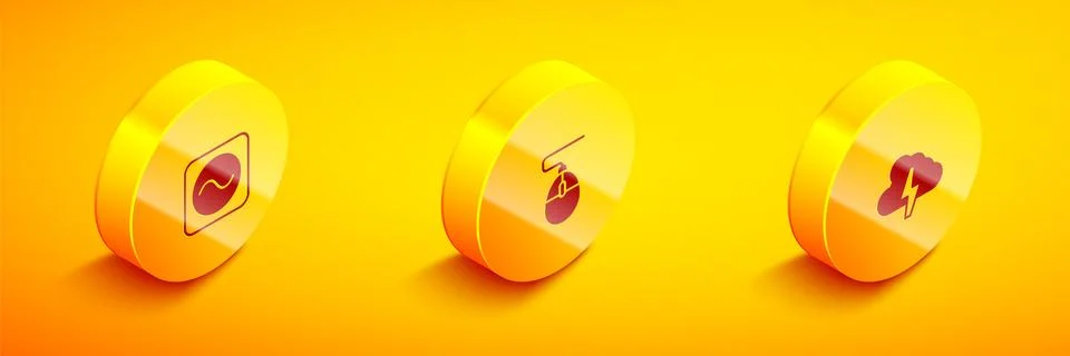 Set Isometric AC voltage source, Computer mouse and Cloud and lightning ico.. イラスト素材