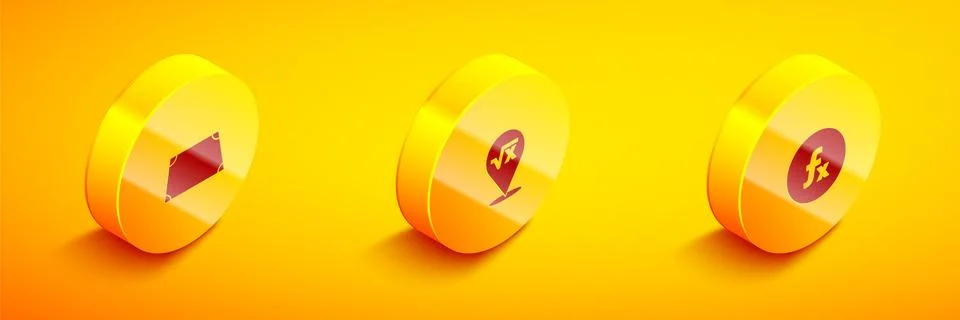 Set Isometric Acute trapezoid shape, Square root of x glyph and Function Illustrazione stock