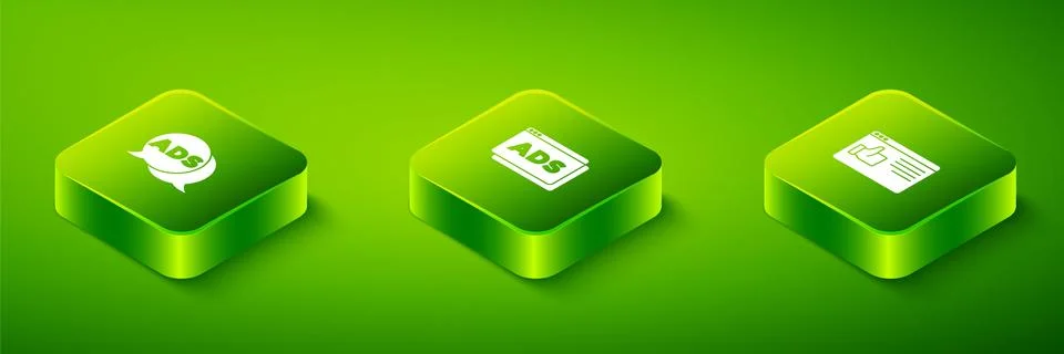 Set Isometric Advertising, Browser window and icon. Vector Stock Illustration