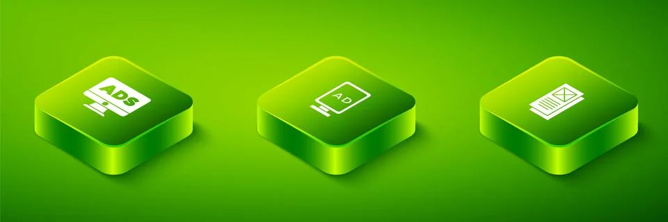 Set Isometric Advertising, Browser window and icon. Vector Stockillustratie