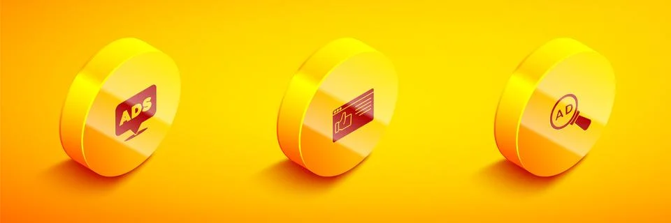 Set Isometric Advertising, Browser window and icon. Vector 库存插图