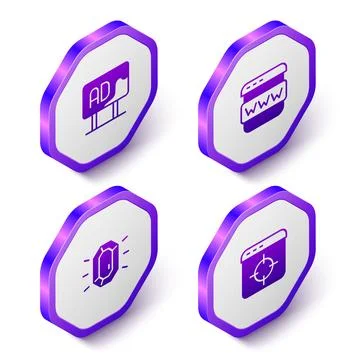 Set Isometric Advertising, Browser window, Diamond and Target financial goal Stock Illustration