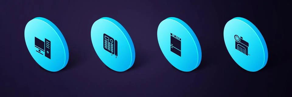 Set Isometric Air compressor, Refrigerator, Telephone and Computer monitor ic Stock Illustration