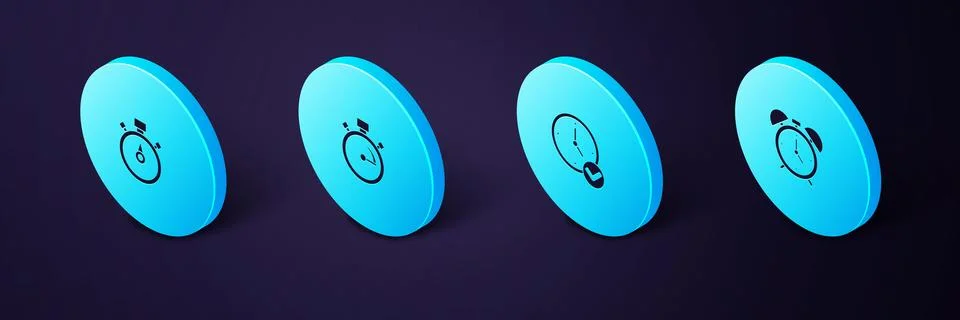 Set Isometric Alarm clock, Clock, Stopwatch and  icon. Vector Illustrazione stock