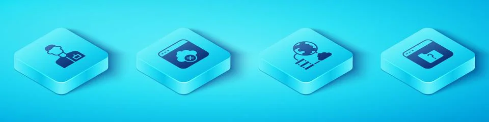 Set Isometric Analyst engineer, Failed access cloud storage, File missing and Stock Illustration