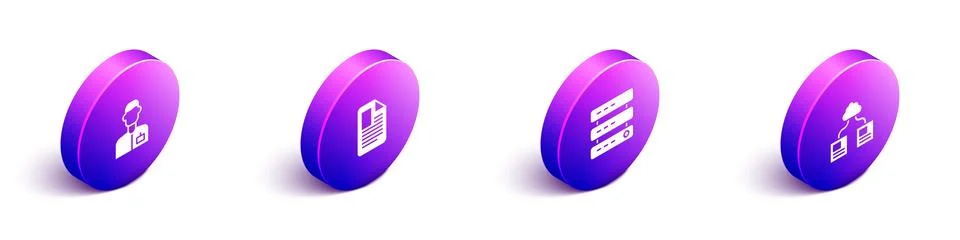Set Isometric Analyst engineer, File document, Server, Data, Web Hosting and Stock Illustration