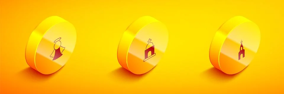 Set Isometric Angel, Old crypt and Church building icon. Vector Ilustración de archivo