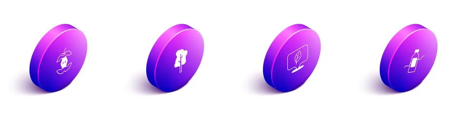 Set Isometric Apple core, Tree, Location with leaf and The problem of pollu.. Stock-Illustration