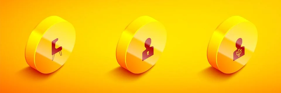 Set Isometric Armchair, Solution to the problem and Psychology, Psi icon. Vector Illustrazione stock