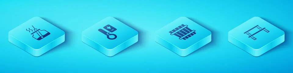 Set Isometric Aroma diffuser, Sauna thermometer, wood bench and bucket icon Stock Illustration