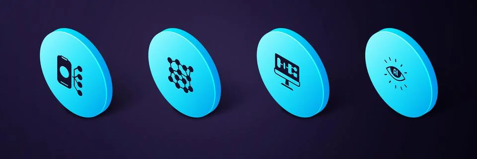 Set Isometric Artificial intelligence AI, Algorithm, Neural network and icon Stock Illustration
