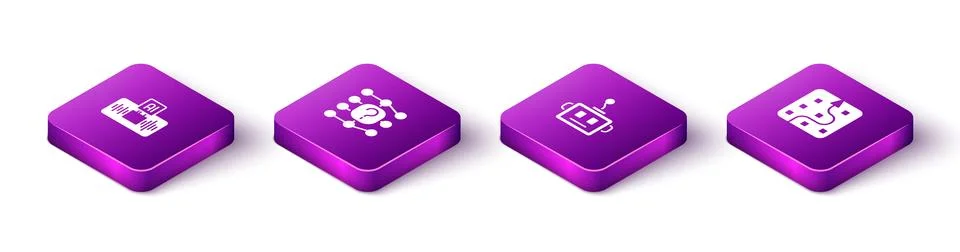 Set Isometric Artificial intelligence AI, Neural network, robot and  icon. .. Illustrazione stock