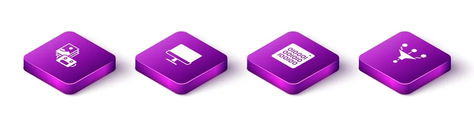 Set Isometric Artificial intelligence robot, Computer monitor, Binary code .. 스톡 일러스트