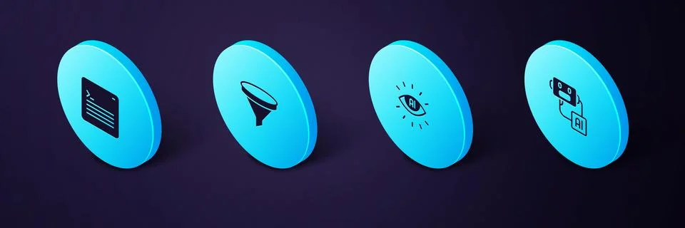 Set Isometric Artificial intelligence robot, AI, Funnel or filter and Web d.. 스톡 일러스트