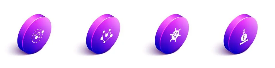 Set Isometric Atom, Chemical formula, Virus and Force of physic icon. Vector 스톡 일러스트