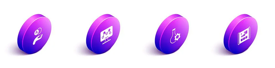Set Isometric Atom, Genetic engineering, Test tube and Graphing paper for icon Stock Illustration
