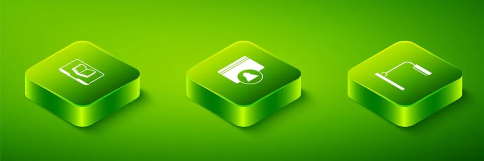 Set Isometric Audio book, Table lamp and Online class icon. Vector Illustrazione stock