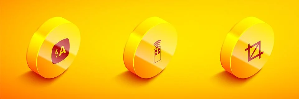 Set Isometric Auto flash, Remote control for camera and Picture crop photo icon Stockillustratie